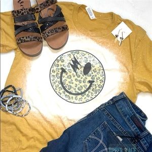 Leopard Smiley Face Bleached Tee
